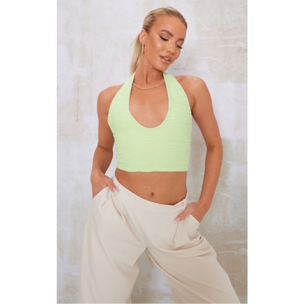 Pretty Little Thing Pale Green Ripple Rib Halter Crop Top 6